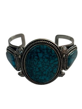 Turquoise Stone Silver Cuff Bracelet